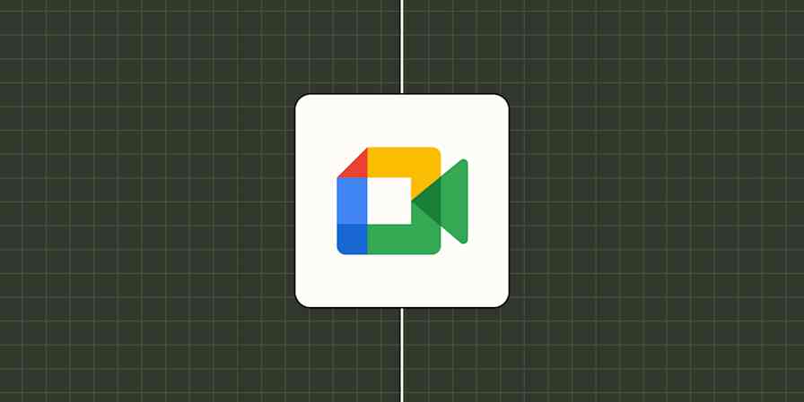 Google Meet app icon against a dark green checkered background.