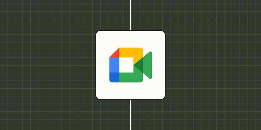 Google Meet app icon against a dark green checkered background.