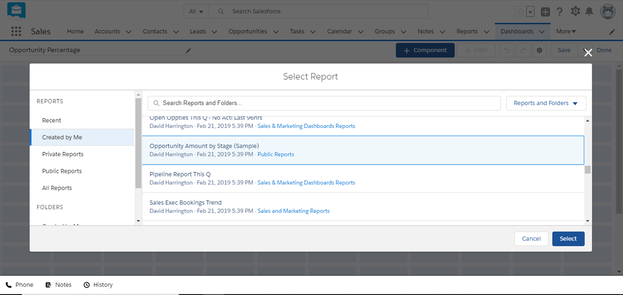 Create new dashboard item