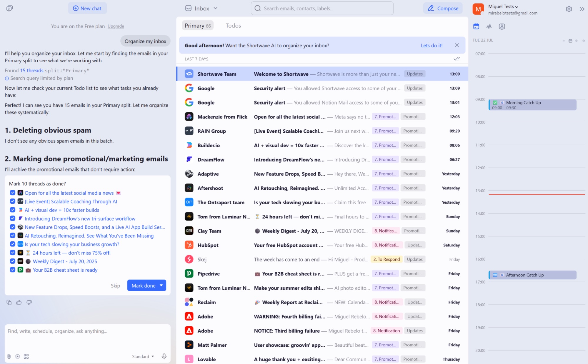 Shortwave, our pick for the best AI email assistant for searching email history