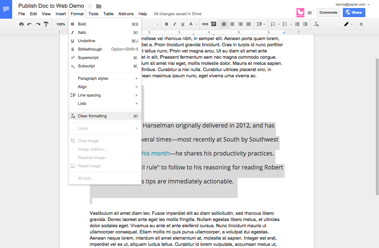 Remove Unwanted Formatting