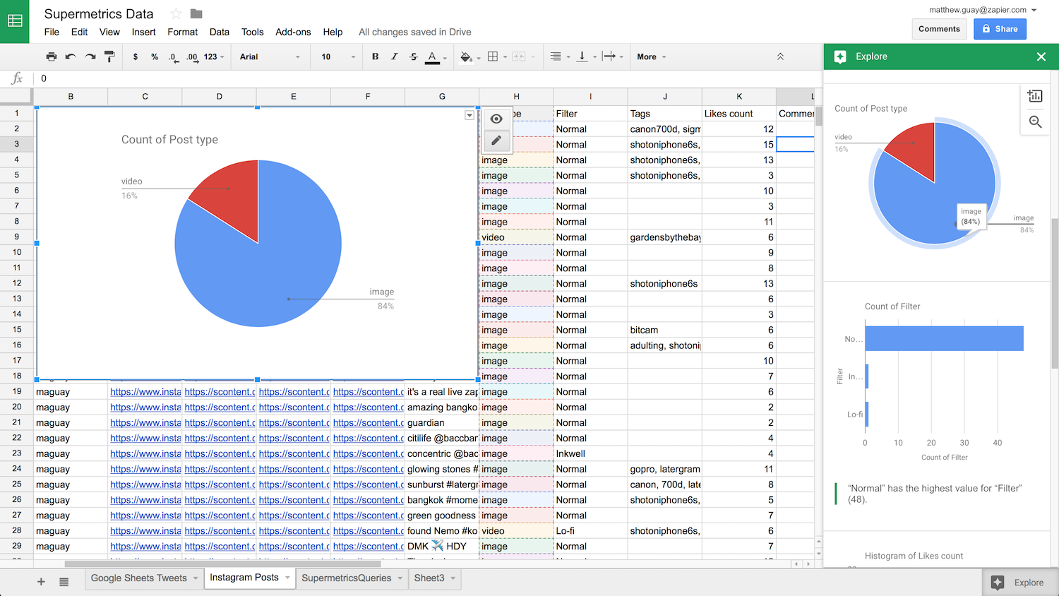 Insert chart from Google Sheets Explore