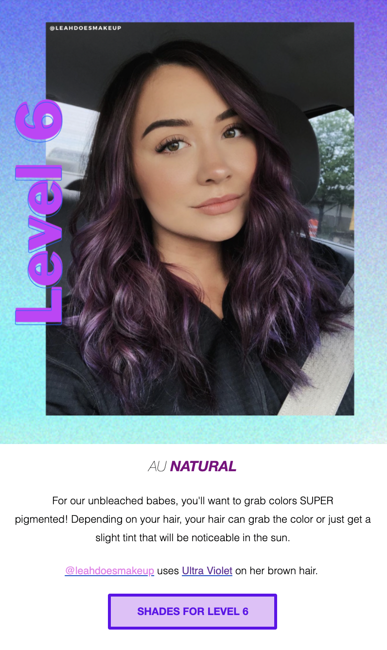 Marketing automation example: Manic Panic email with segmented links
