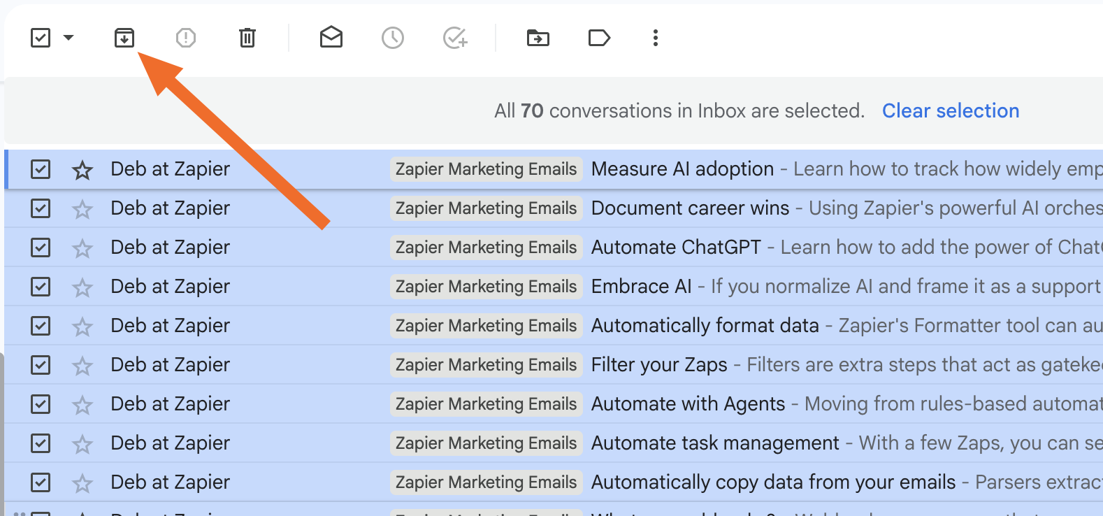 The archive button in Gmail
