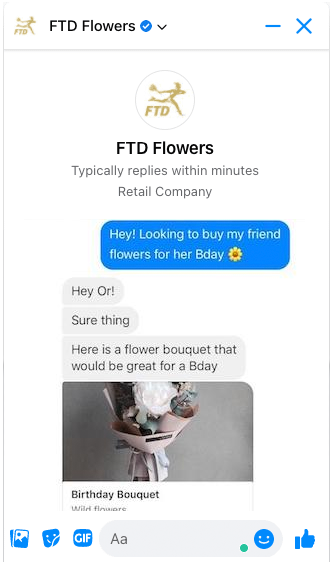 A message from FTD Flowers suggesting a bouquet