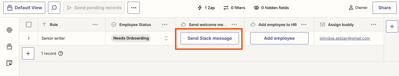 Screenshot of send slack message button