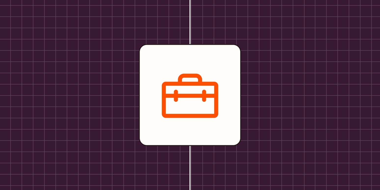 An orange toolkit against a purple background