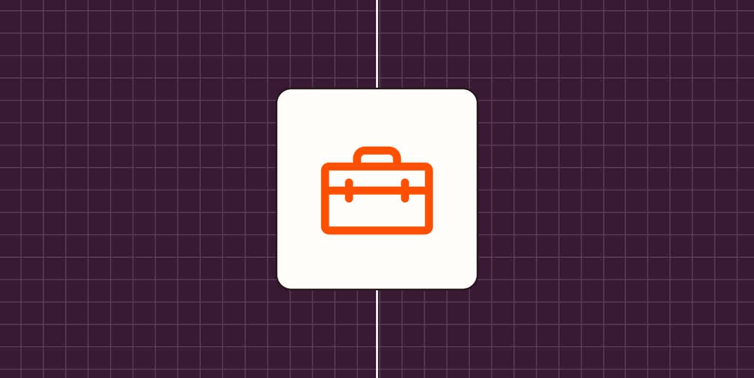An orange toolkit against a purple background