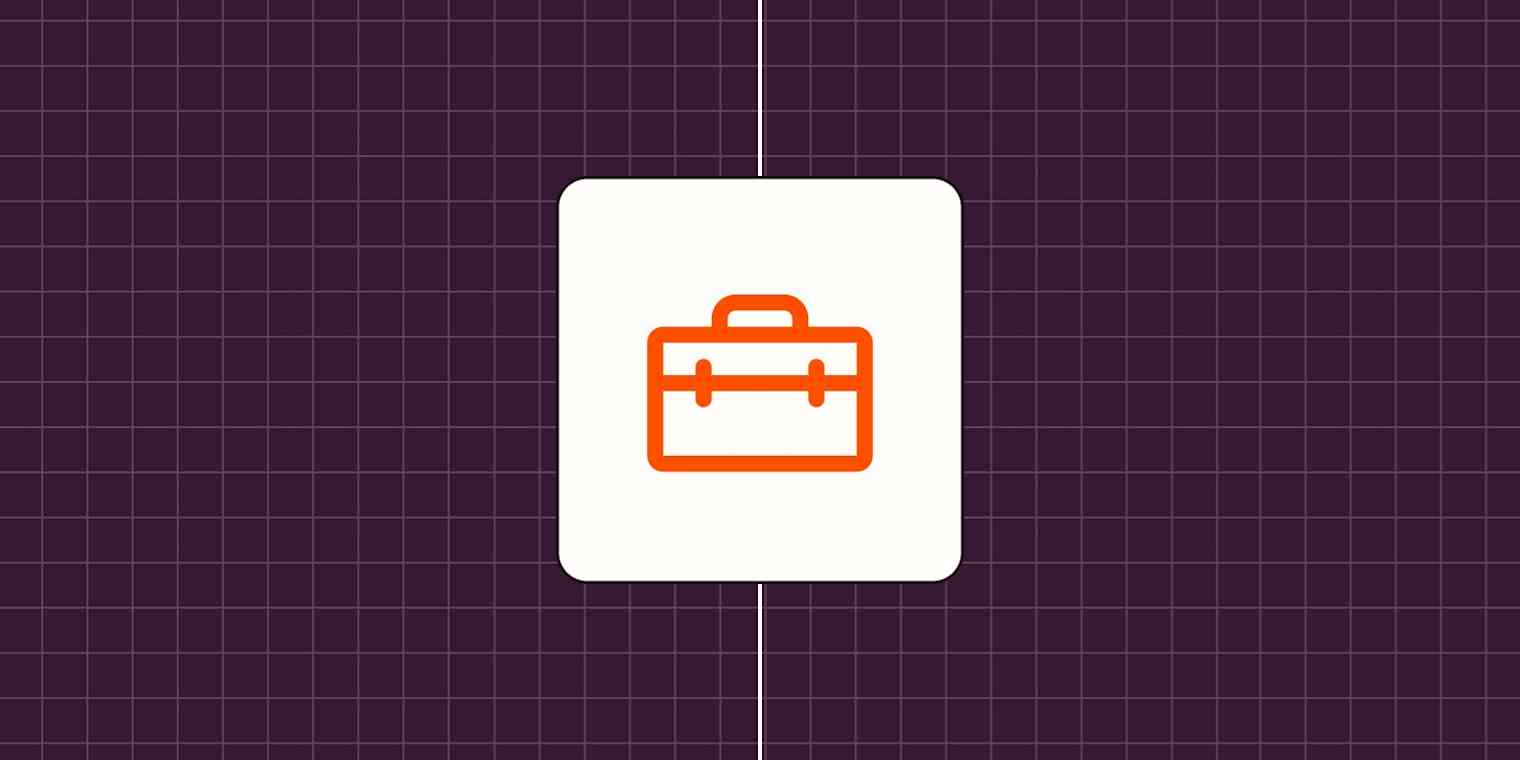An orange toolkit against a purple background