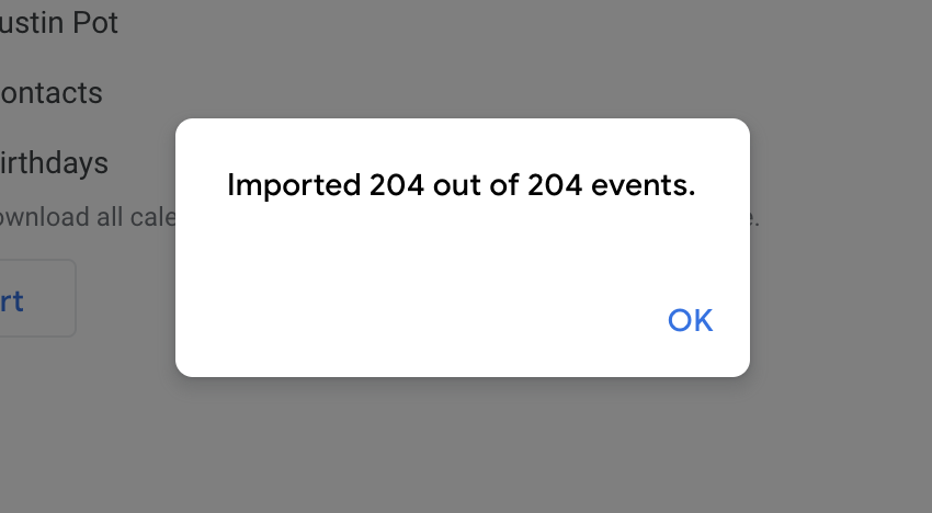 Google Calendar import complete