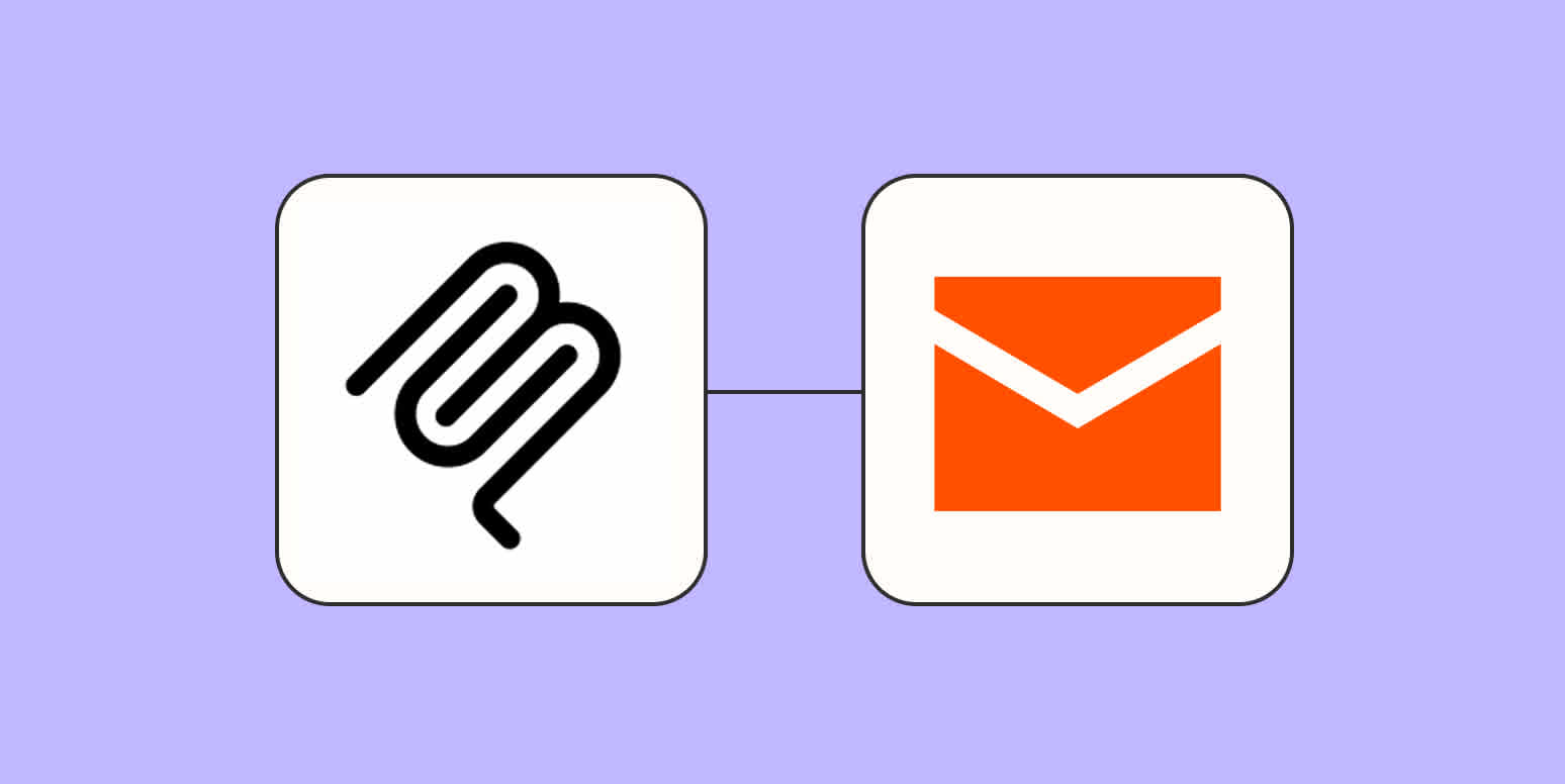 A hero image of the Zapier MCP logo connected to an orange envelope on a light purple background.