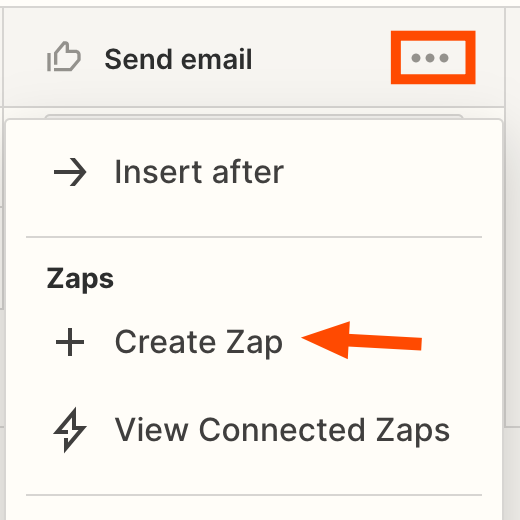 Screenshot of create zap button