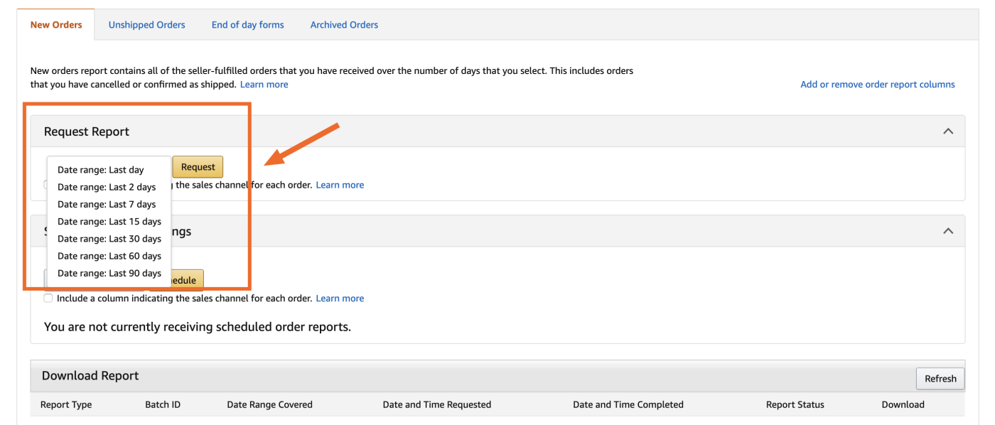 Viewing order reports in Amazon Seller Central