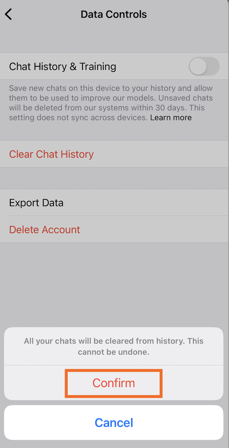 How to delete your ChatGPT history from the mobile app.