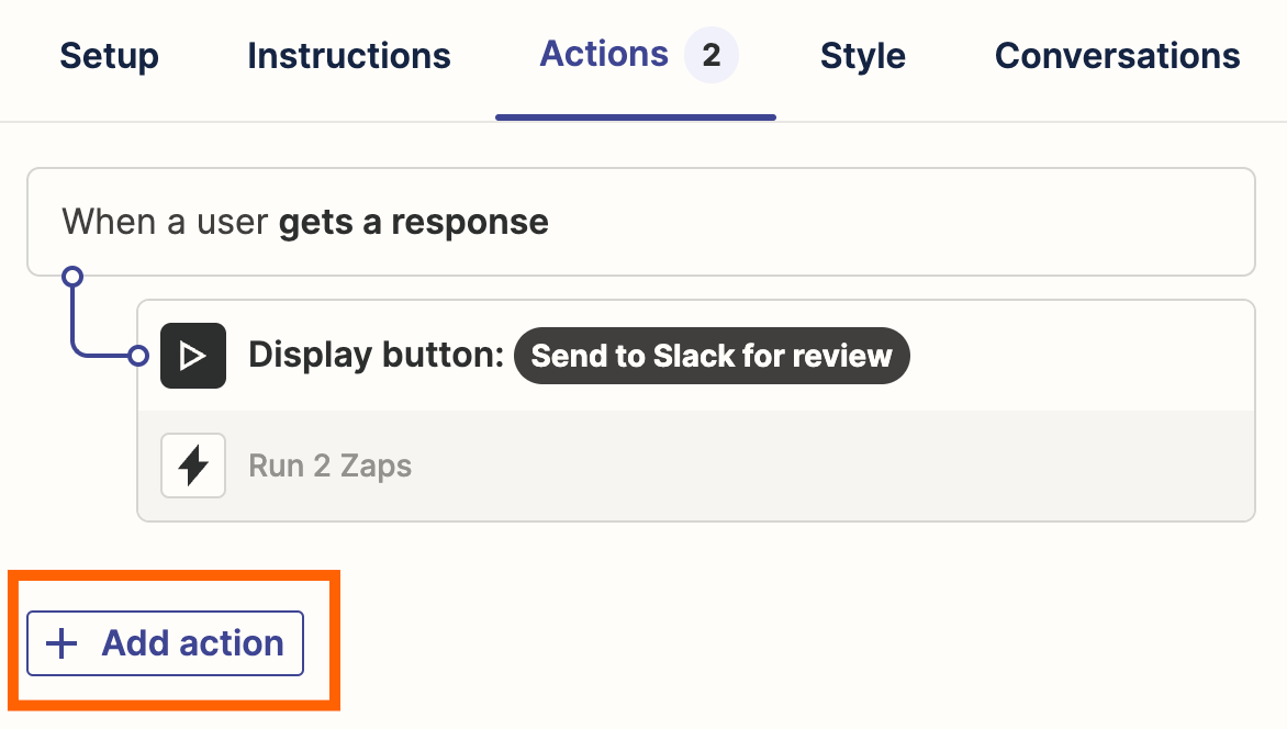 Screenshot of add action button