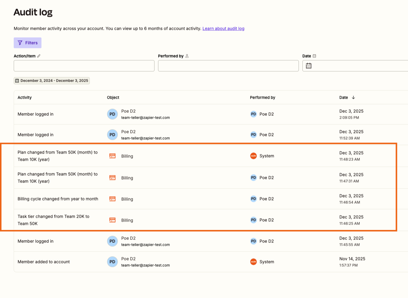 See plan changes events in the audit log