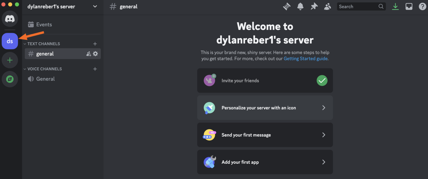 Image showing server selection on Discord