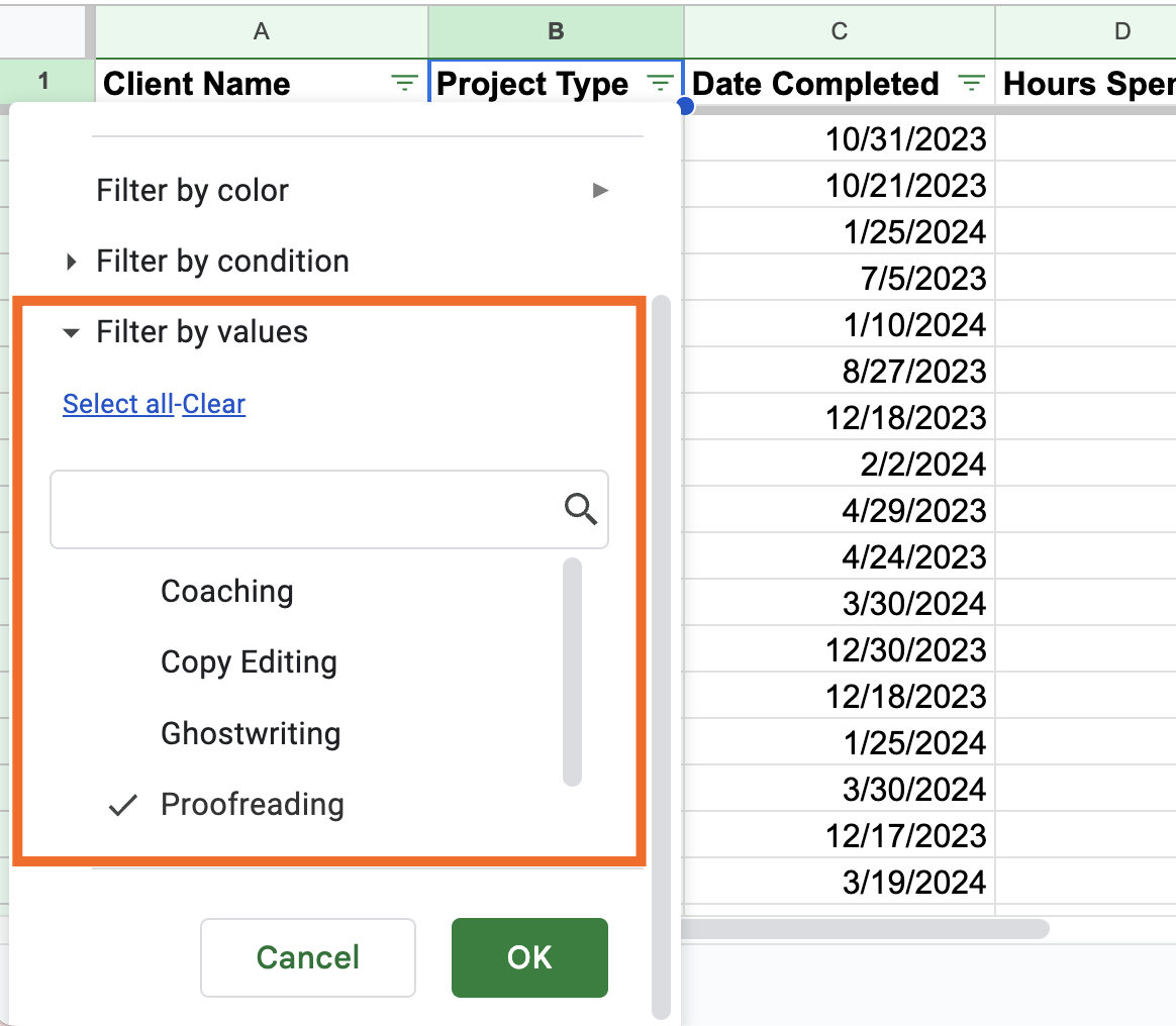 How to filter by values in Google Sheets. 