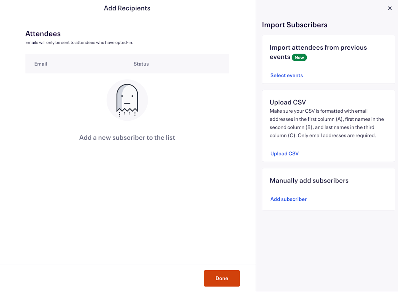 Importing subscribers into Eventbrite