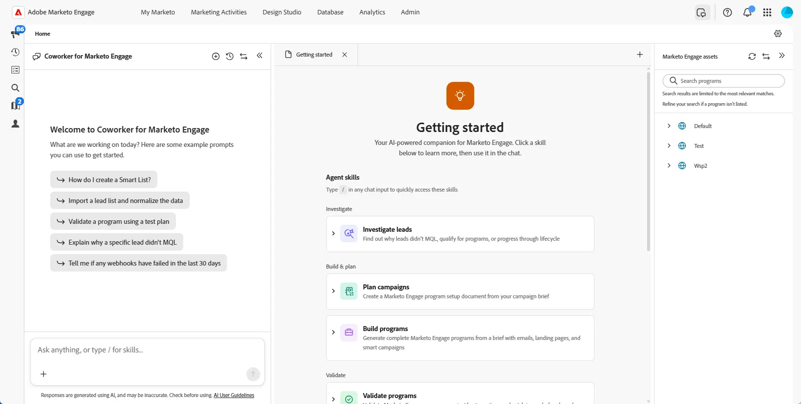 A screenshot of Adobe Marketo Engage's AI agent.