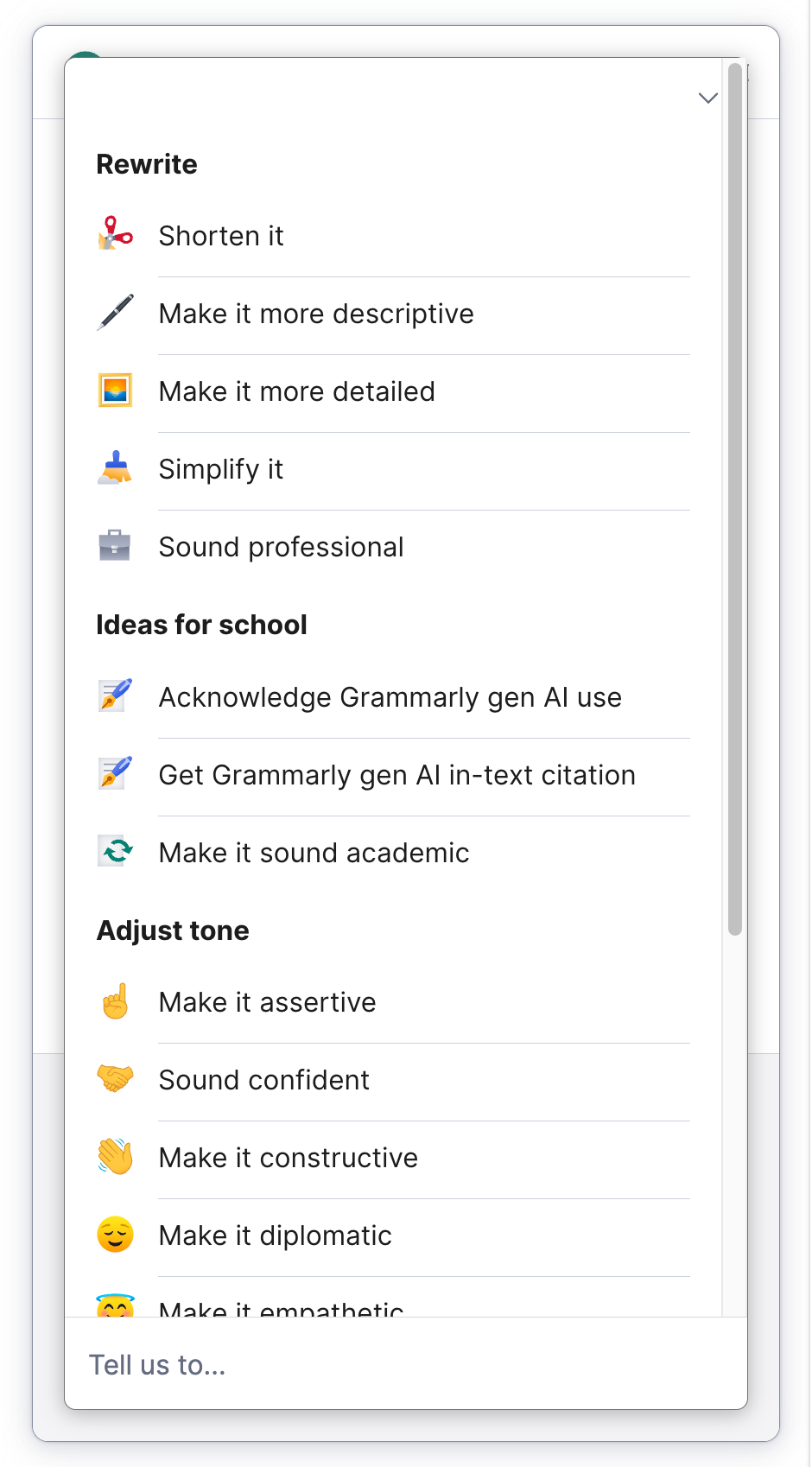 Grammarly's options for rephrasing
