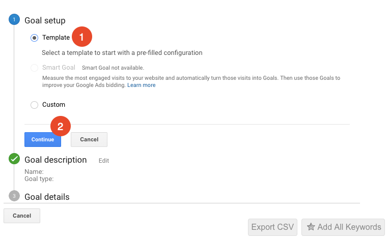 use a goal template in google analytics