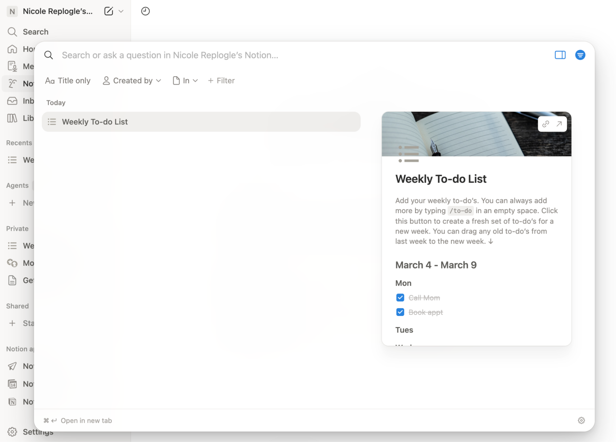 Using the search bar to ask Notion AI questions