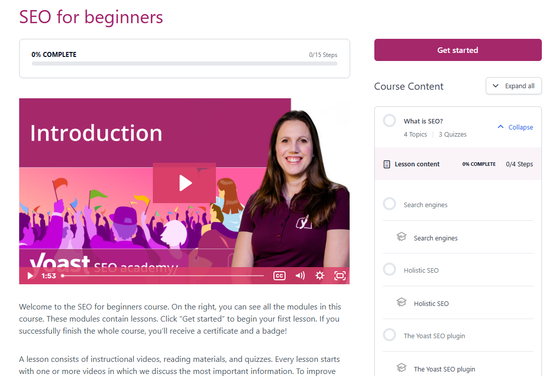 An example of a Yoast SEO course