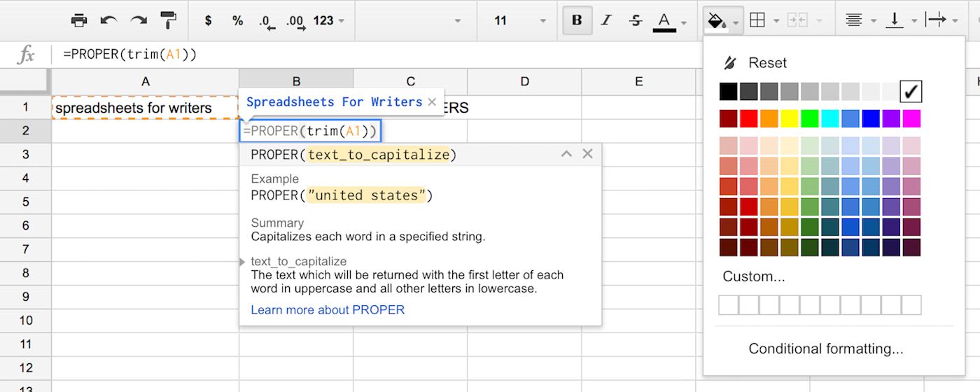 Format text in Google Sheets