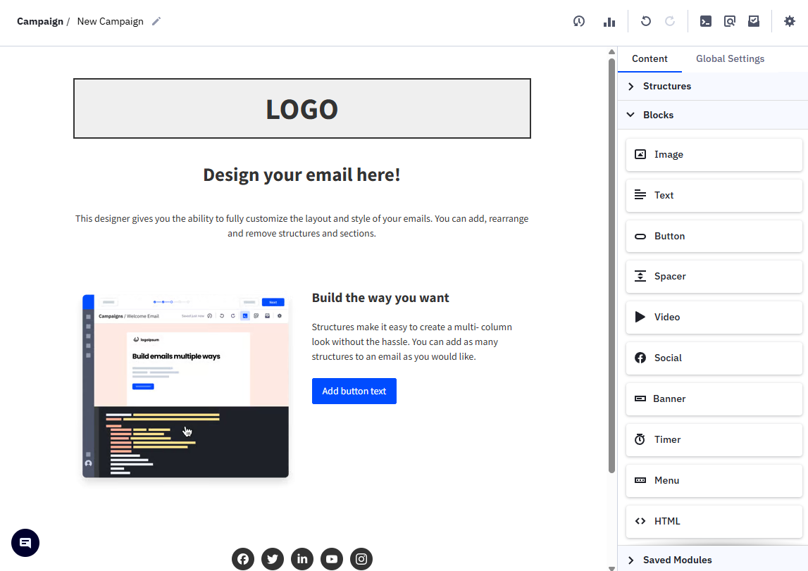 ActiveCampaign's email builder