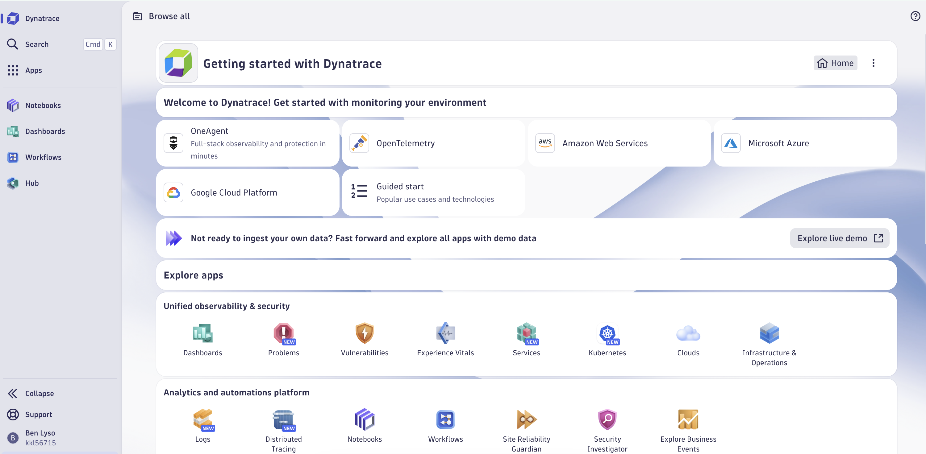 Screenshot of the Dynatrace interface