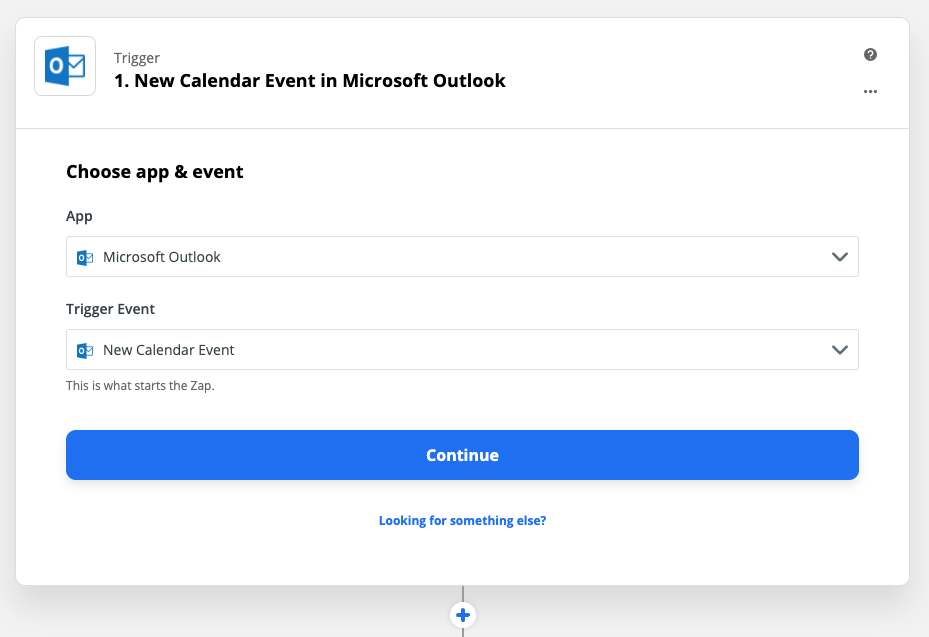 Zap Trigger set-up page: New calendar event in Microsoft Outlook