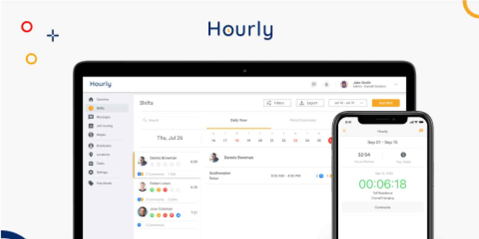 Hero image with a marketing page screenshot from Hourly