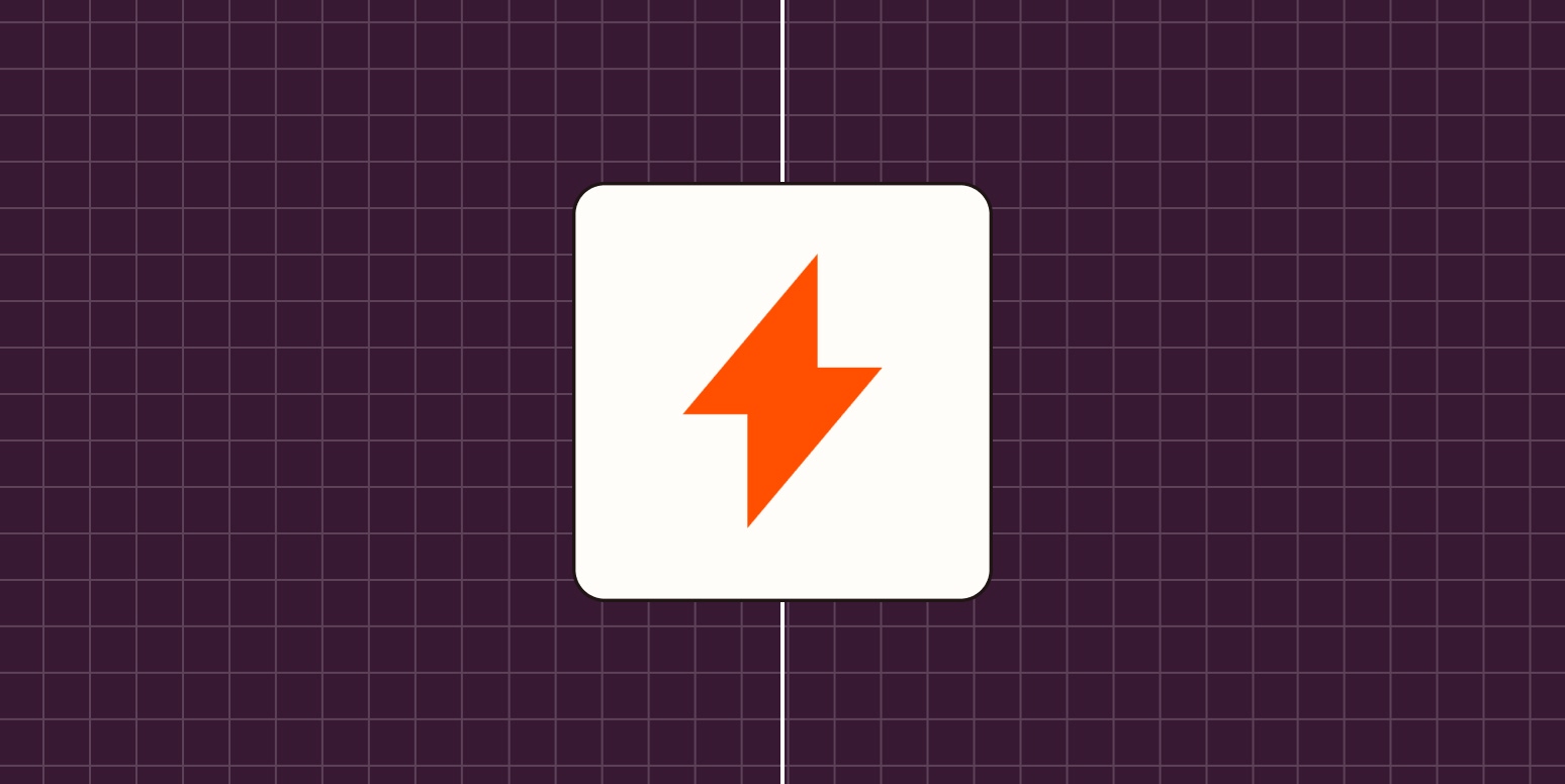 A stylized lightning bolt icon in a white square on a peach background