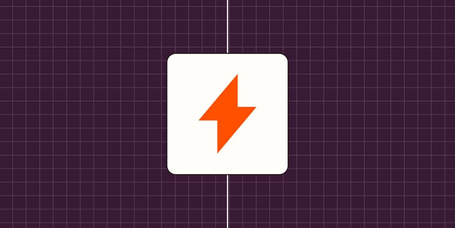 A stylized lightning bolt icon in a white square on a peach background