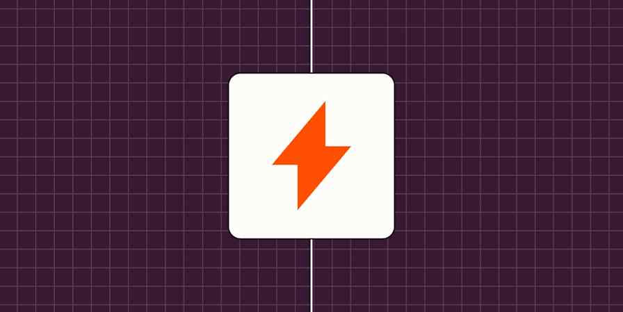 A stylized lightning bolt icon in a white square on a peach background