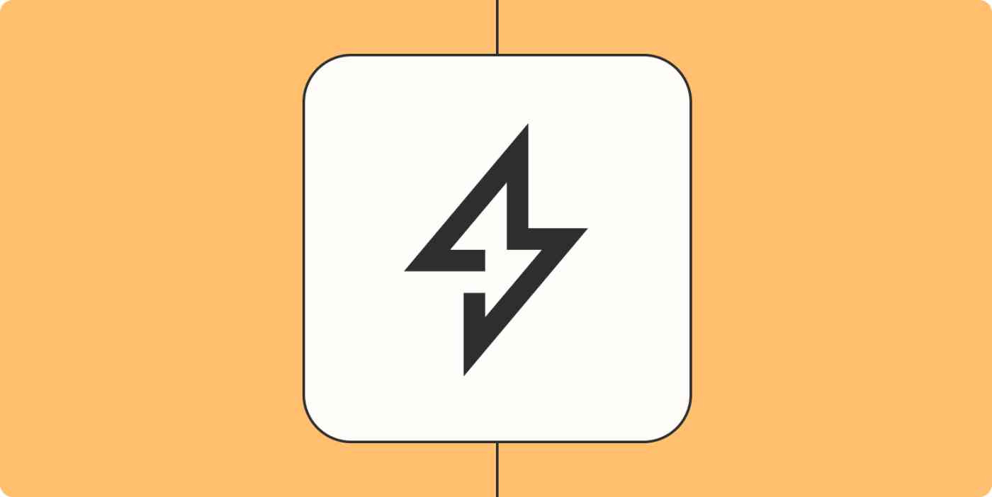 A stylized lightning bolt icon in a white square on a peach background