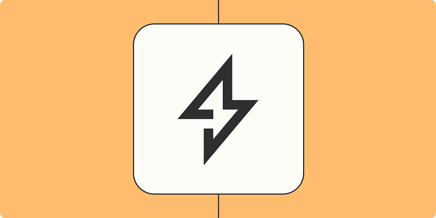 A stylized lightning bolt icon in a white square on a peach background