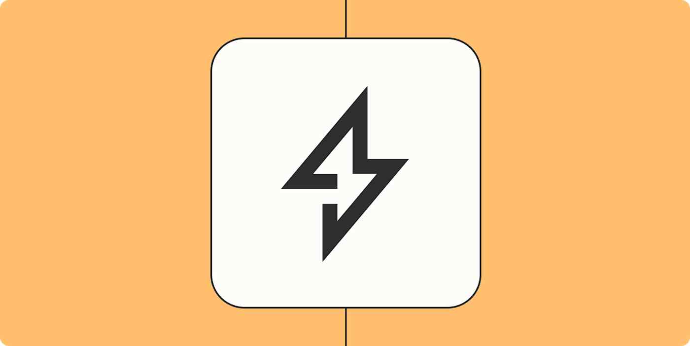 A stylized lightning bolt icon in a white square on a peach background