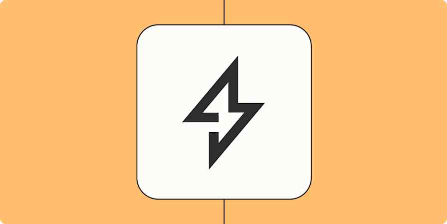 A stylized lightning bolt icon in a white square on a peach background