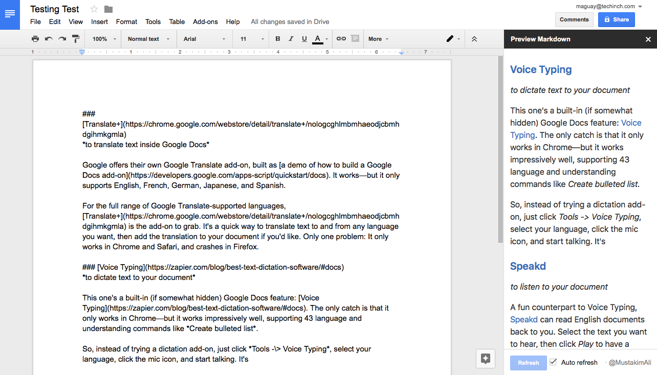 Preview Markdown in Google Docs