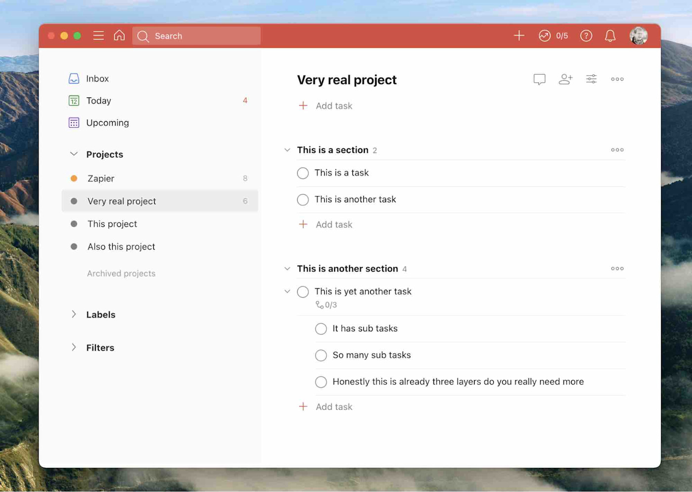 A screenshot of Todoist