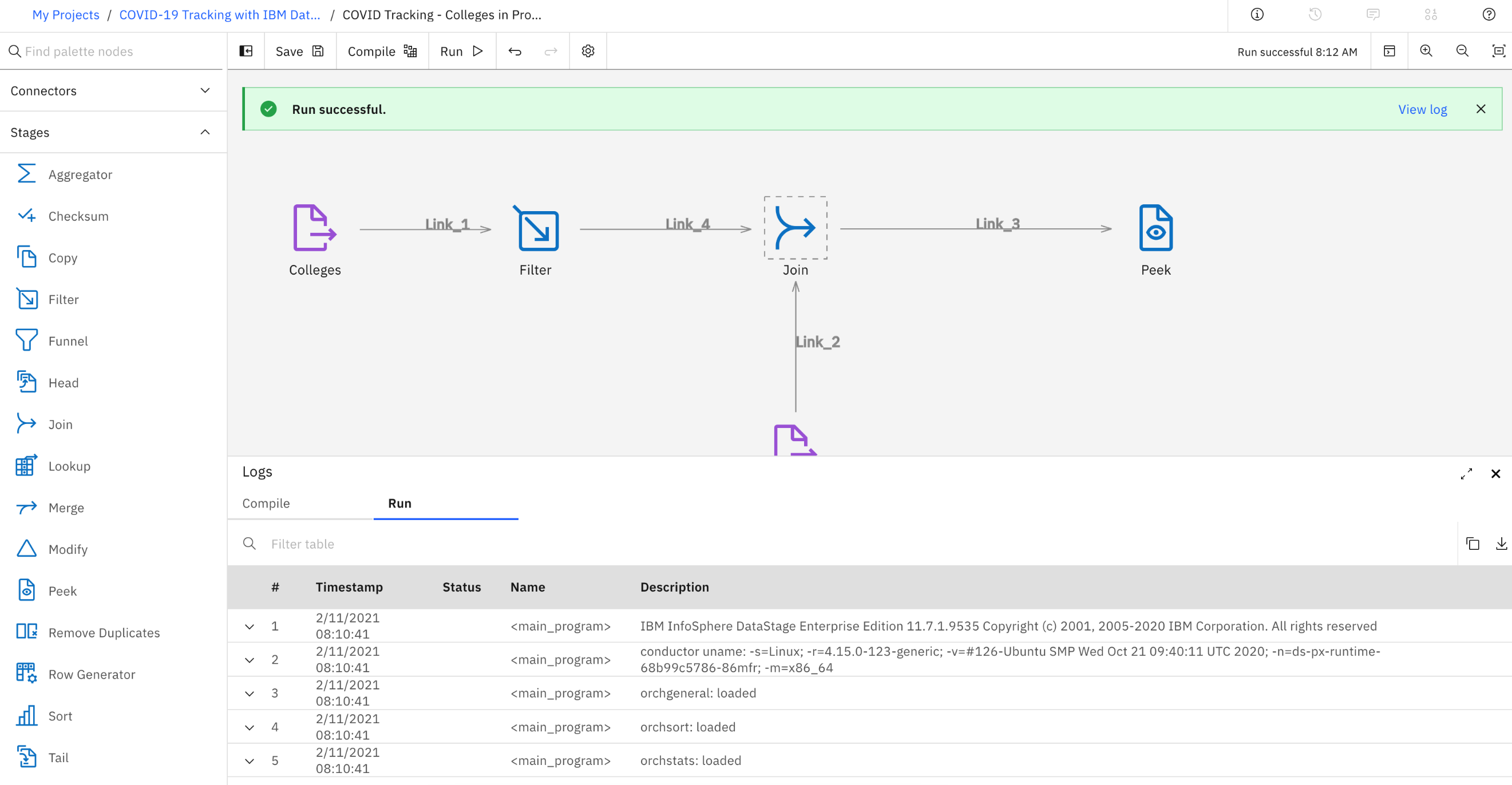 A screenshot of IBM DatStage, an ETL tool.
