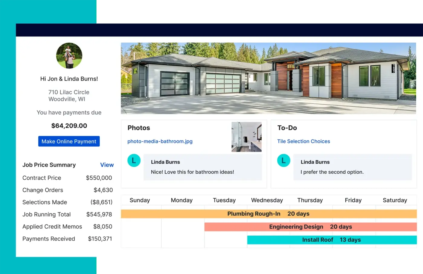 Screenshot of the Buildertrend dashboard