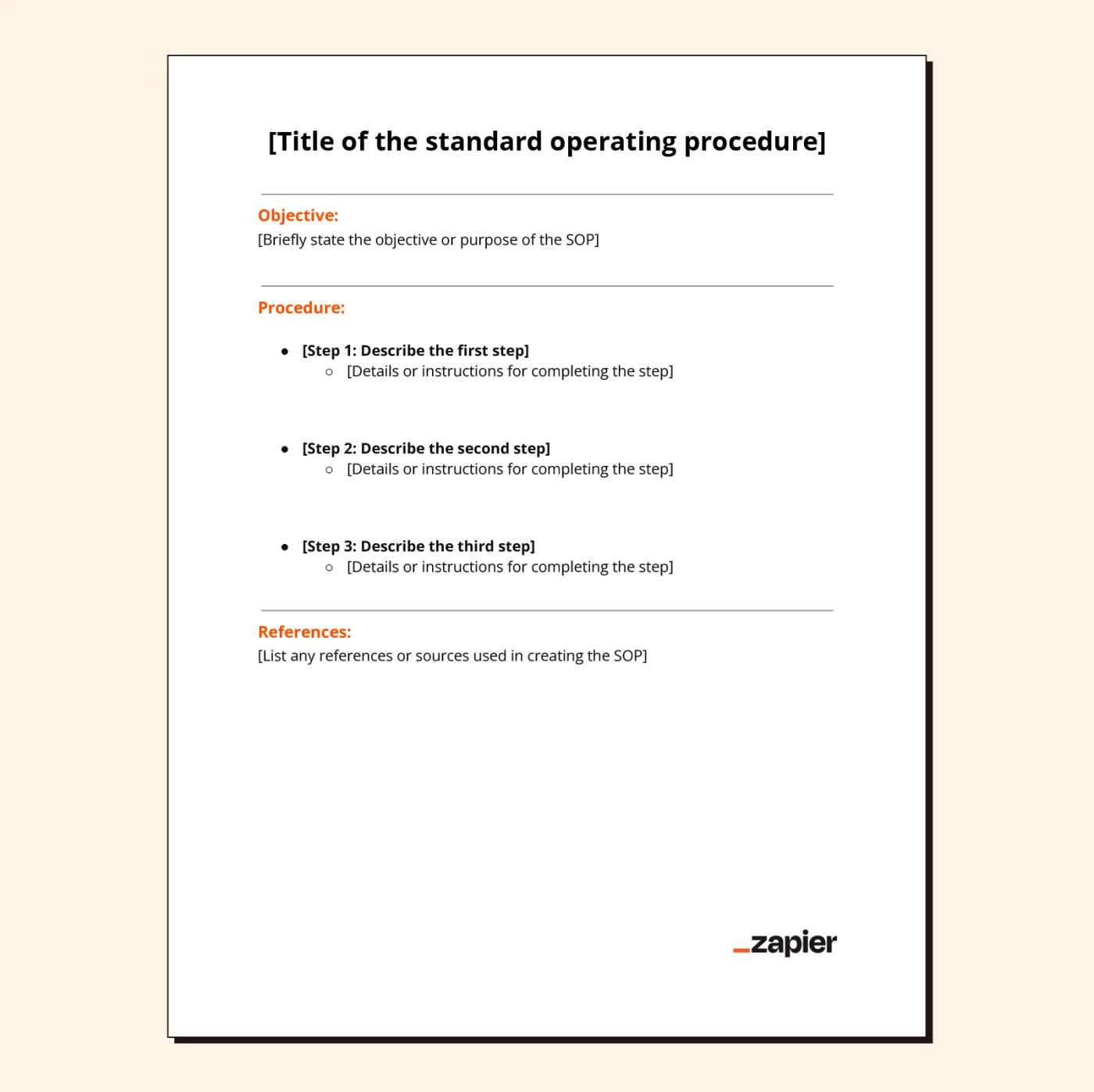Image of a simple SOP format document on a pale peach background
