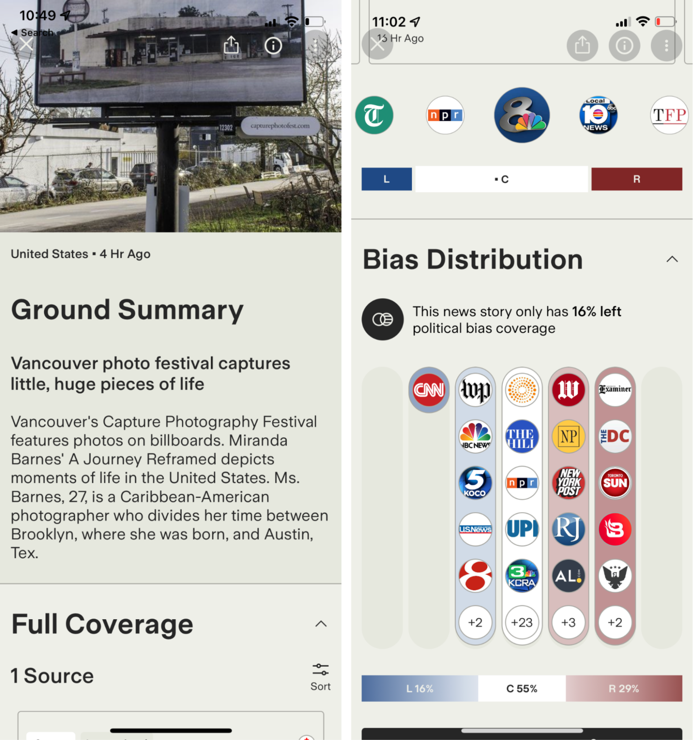 Ground News, our pick for the best news app for understanding political bias