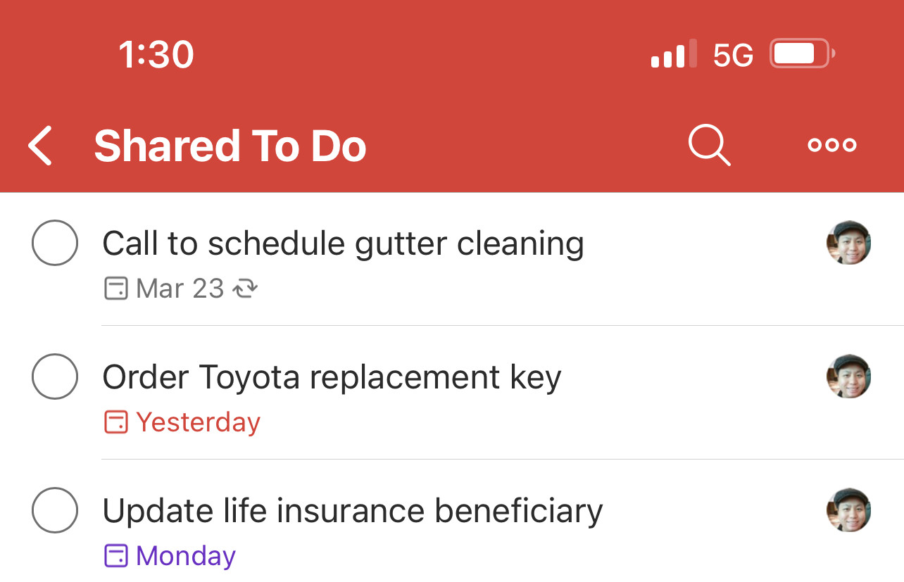 Shared tasks in Todoist