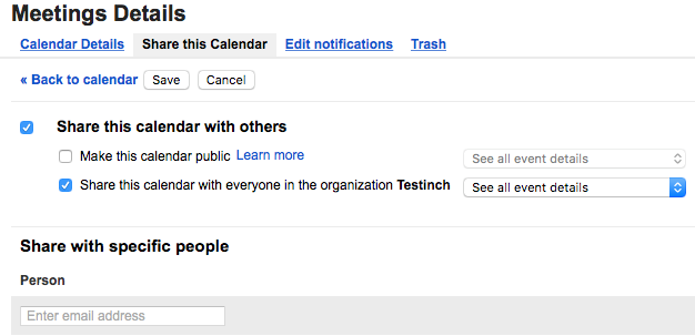 Google Calendar Sharing settings