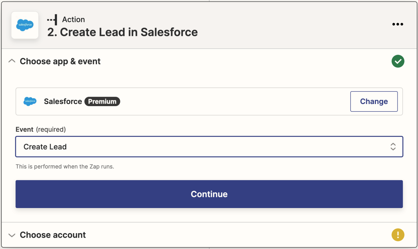 The Salesforce app logo next to the text Create Lead in Salesforce.