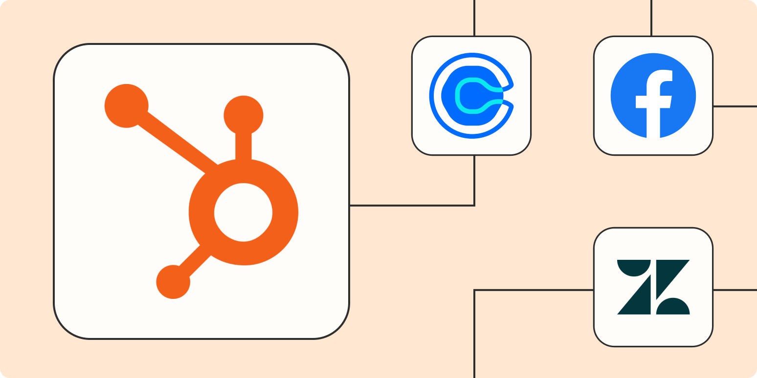 Hero image with the HubSpot logo connected to the logos of Facebook, Calendly, and Zendesk